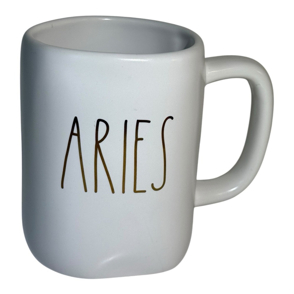 Rae Dunn Aries Ceramic Mug With Gold Lettering & Constellation Design